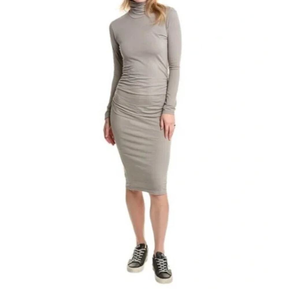 James Perse Standard NWT Long Sleeve Midi Turtleneck Dress Concrete Gray‎ Sz 0
